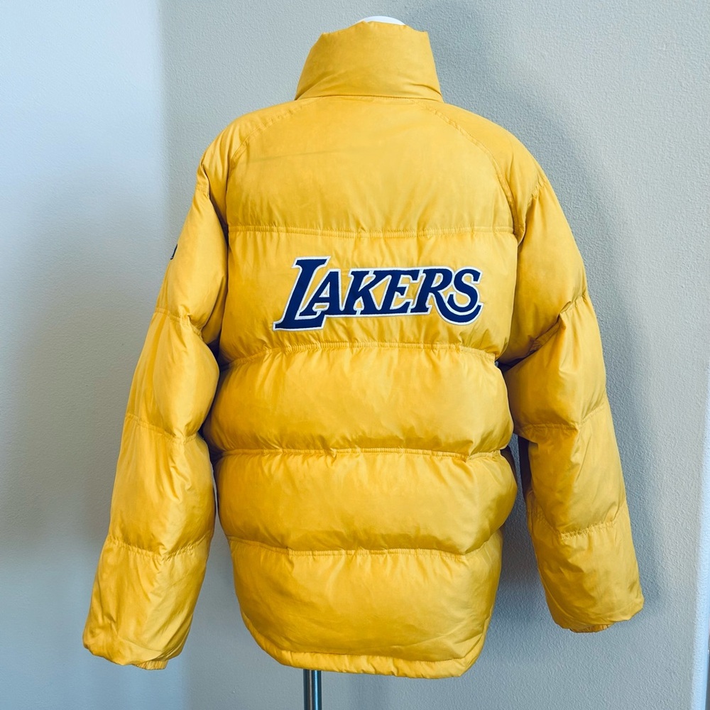 Reebok LA Lakers Down Puffer Jacket Large Embroidery NBA Yellow Gold Purple NBA